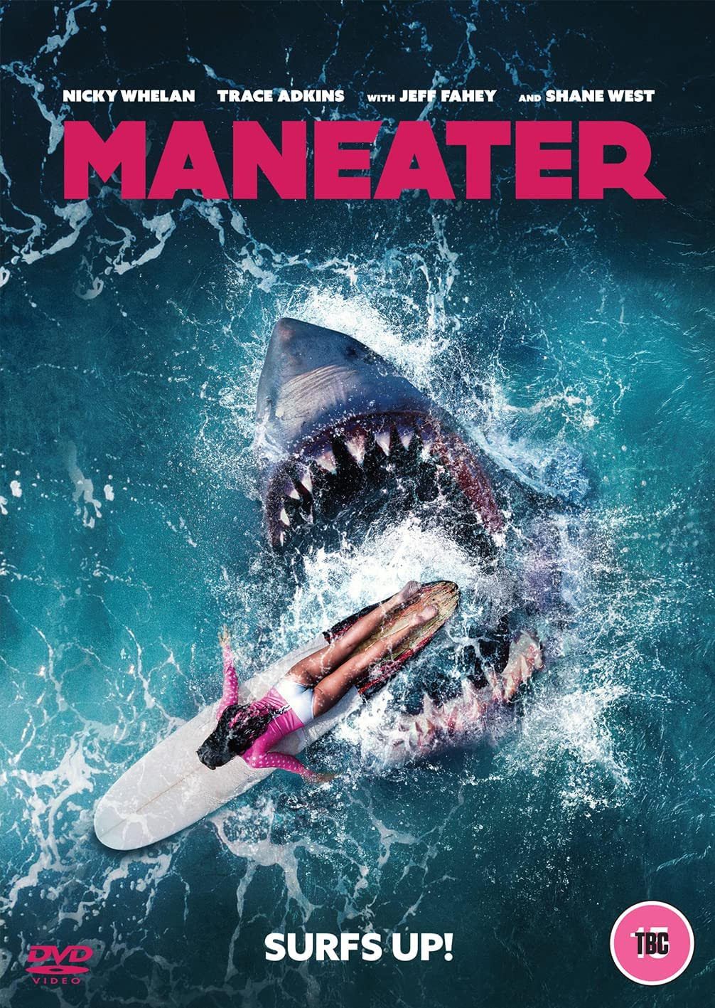 Maneater movie film action horror huge shark surfers American 2022 Surfs Up DVD cover